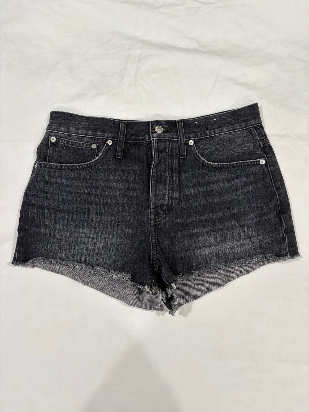 NWOT Madewell Relaxed Fit Black Denim Cut Off Shorts Size 28